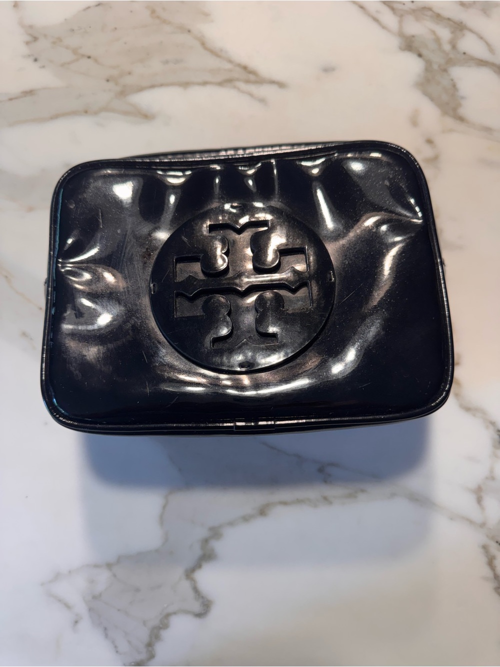 Tory Burch Black Patent Logo Pouch Case